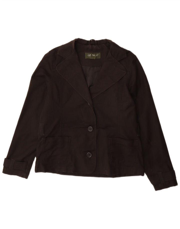 EDDIE BAUER Womens 3 Button Blazer Jacket UK 14 Medium Black Cotton