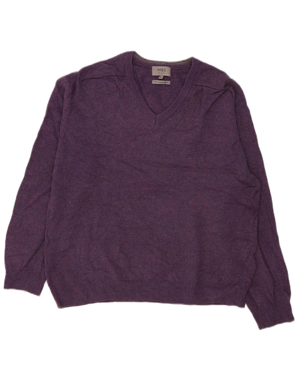 Maglione maglione con scollo a V da uomo Marks & Spencer XL lana viola