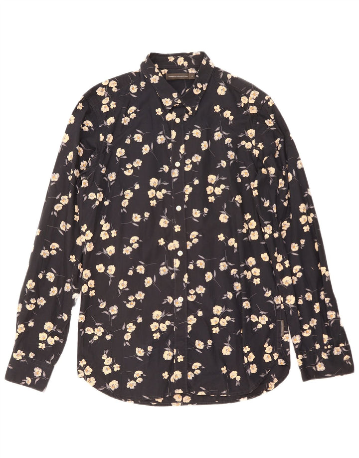 French Connection Mens Shirt Medium Navy Blue Floral Cotton