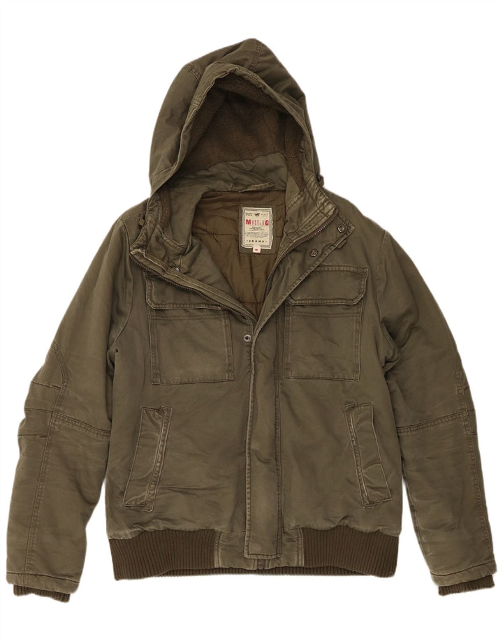 Mustang Mens Hooded Utility Jacket UK 38 Medium Khaki Cotton