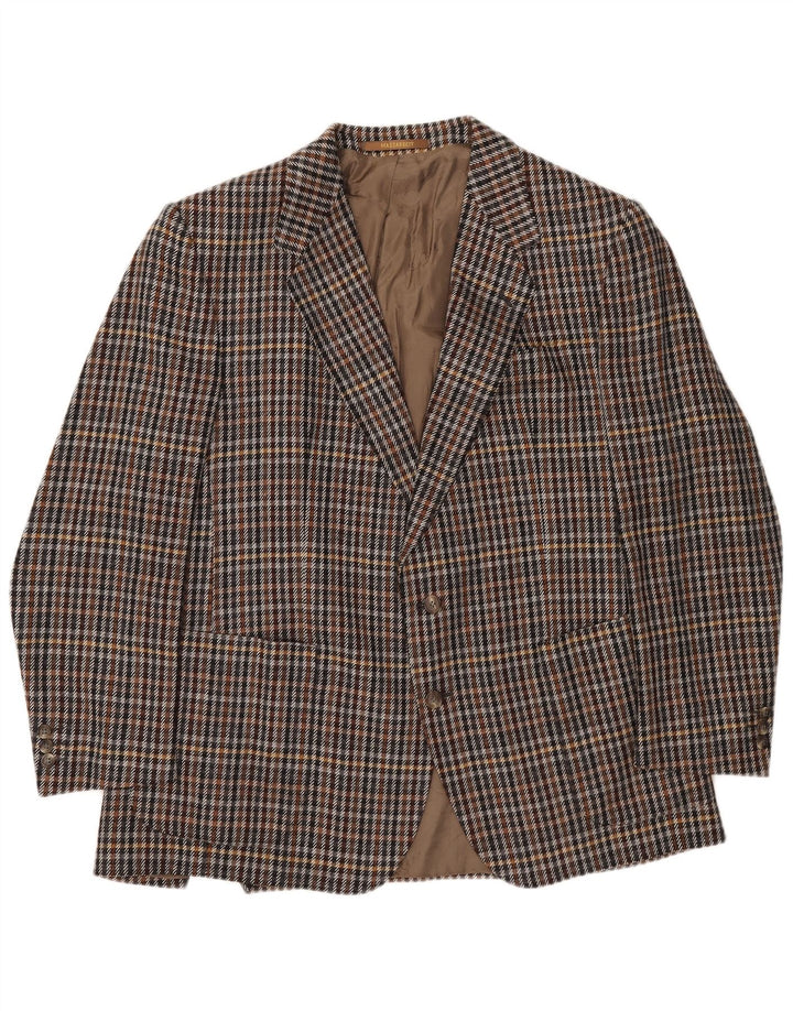 Giacca blazer vintage da uomo a 2 bottoni UK 40 grande cashmere pied de poule marrone