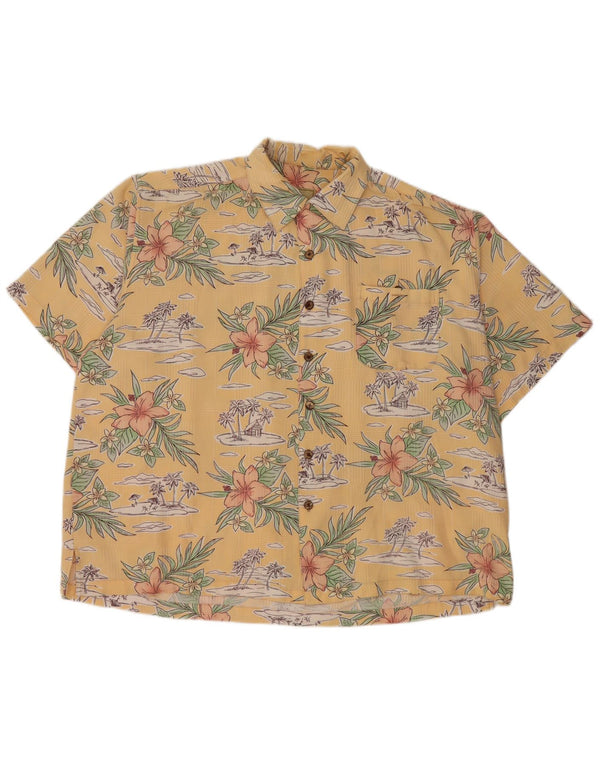 Camisa vintage de manga corta para hombre 2XL Rayón floral amarillo