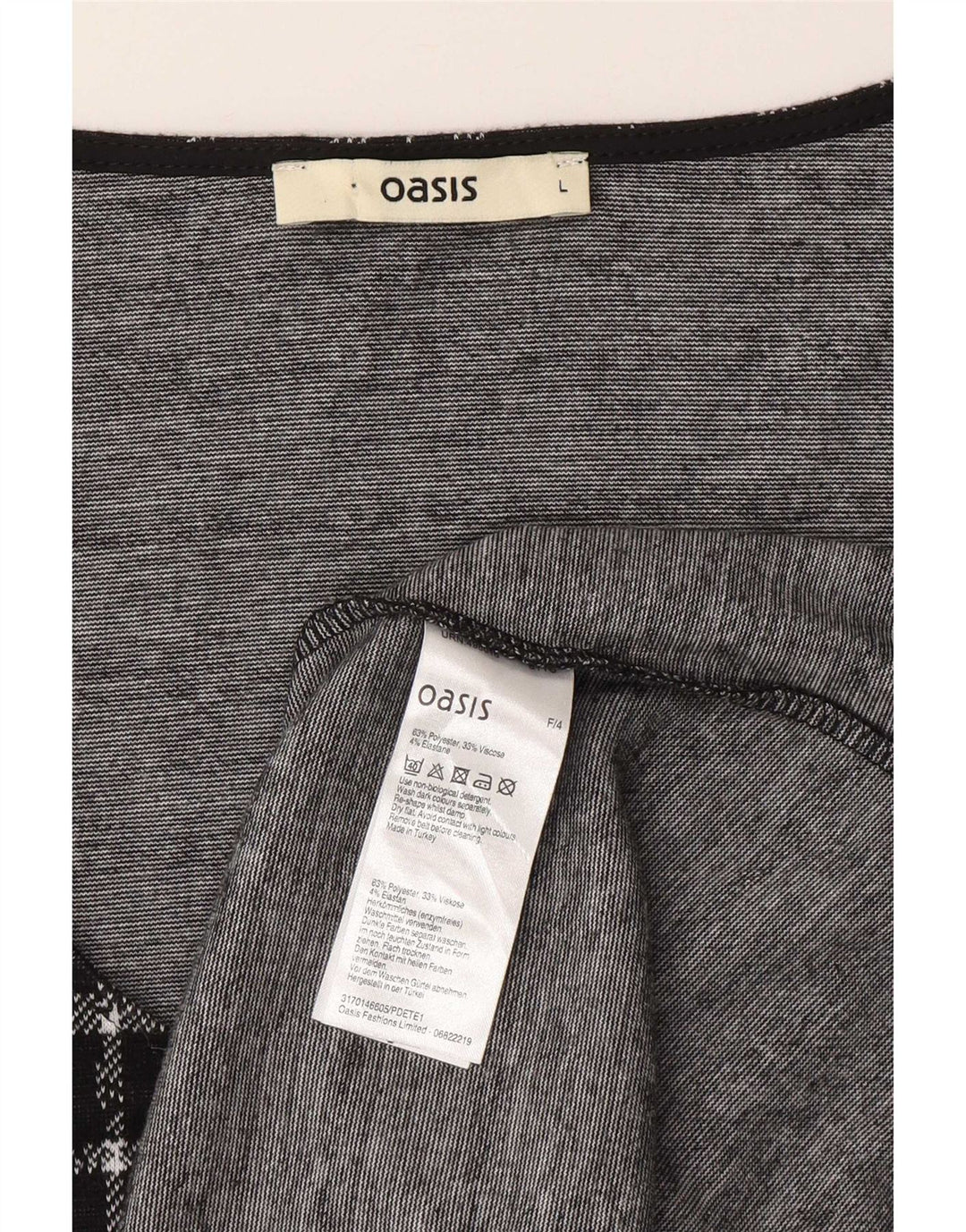 Oasis Womens 3/4 Sleeve A-Line Dress UK 14 Large Black Check Polyester