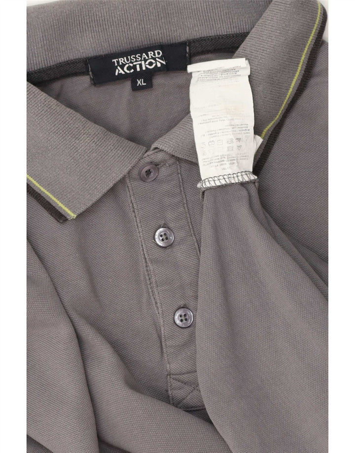 Trussardi Mens Polo Shirt XL Grey Striped Cotton