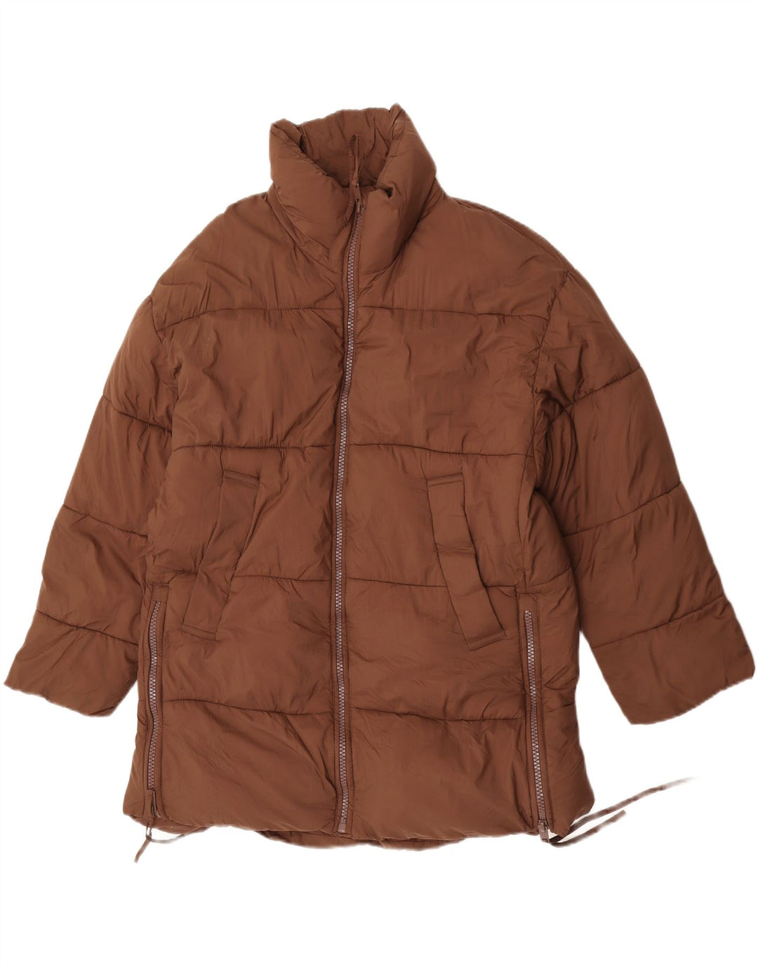 Zara Damen Übergroßer gepolsterter Mantel UK 10 Kleines braunes Nylon