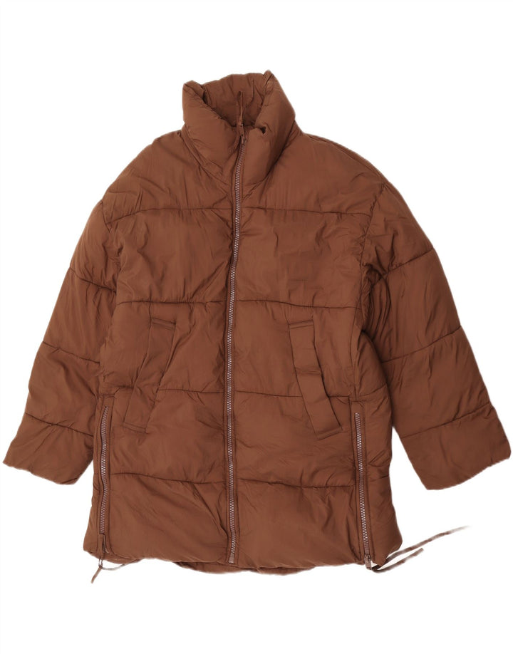 Zara Damen Übergroßer gepolsterter Mantel UK 10 Kleines braunes Nylon