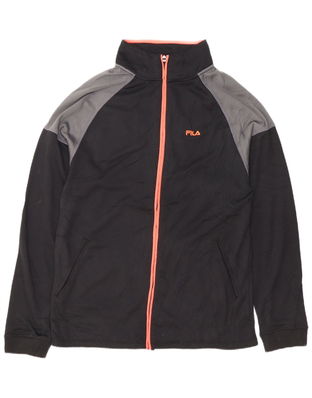 FILA Mens Tracksuit Top Jacket Large Black Colourblock Polyester