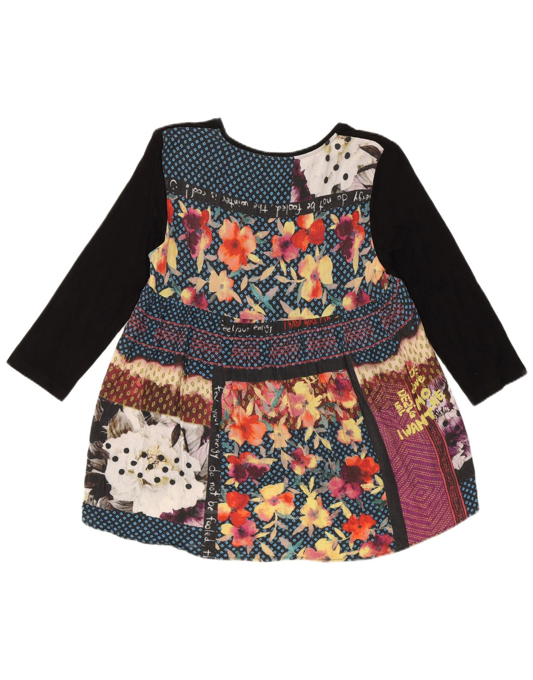 Desigual Womens Abstract Pattern Top 3/4 Ärmel UK 10 Small Schwarze Viskose