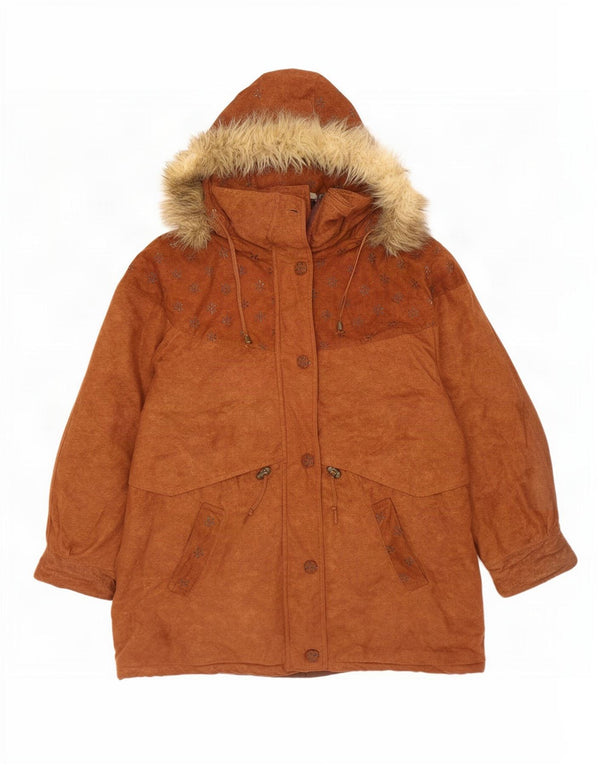 Vintage Damen Kapuzenparka Jacke UK 18 XL Beige Floral Polyester