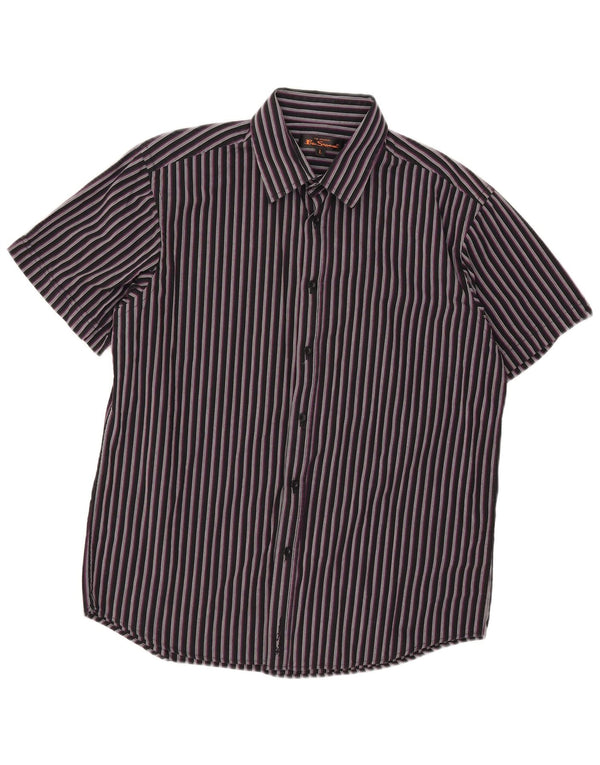 Ben Sherman Chemise à manches courtes pour homme Grand coton rayé noir