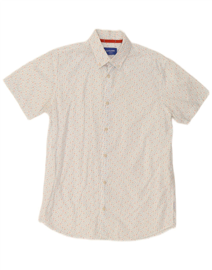 Jack & Jones Mens Short Sleeve Shirt Small White Spotted Cotton