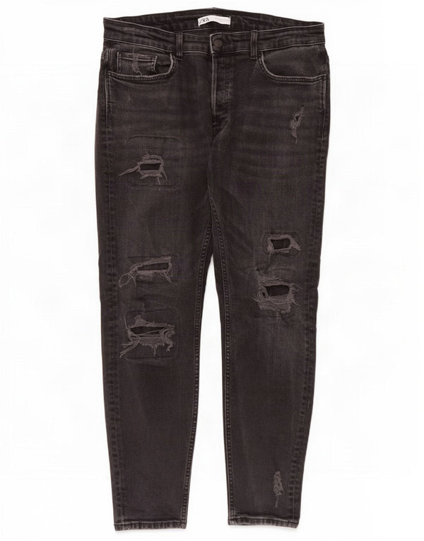 Zara Mens Distressed Skinny Jeans EU 46 XL W36 L30 Fekete