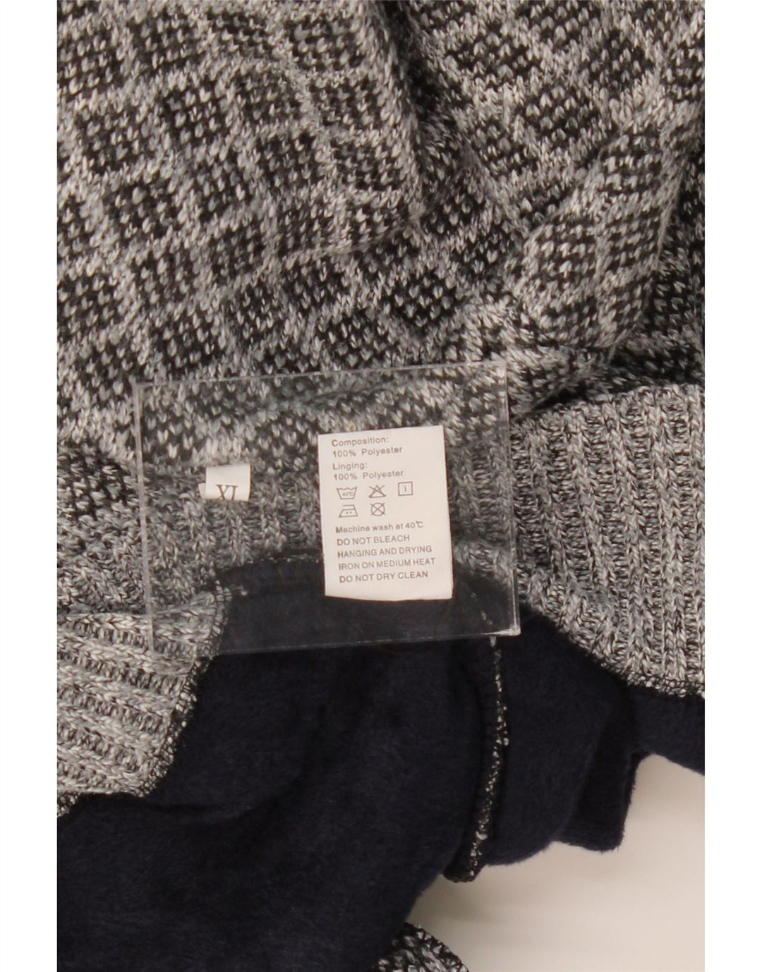 VINTAGE Mens Cardigan Sweater XL Grey Argyle/Diamond Polyester Vintage Vintage and Second-Hand Vintage from Messina Hembry 