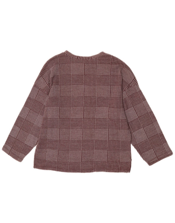 Zara Womens Top 3/4 Sleeve UK 14 Medium Burgundy Check