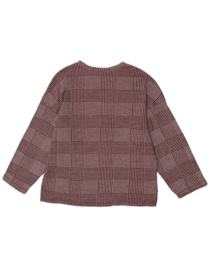 Zara Womens Top 3/4 Sleeve UK 14 Medium Burgundy Check