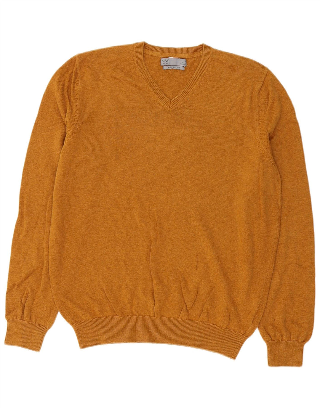 Maglione da uomo con scollo a V Marks & Spencer in cotone marrone medio