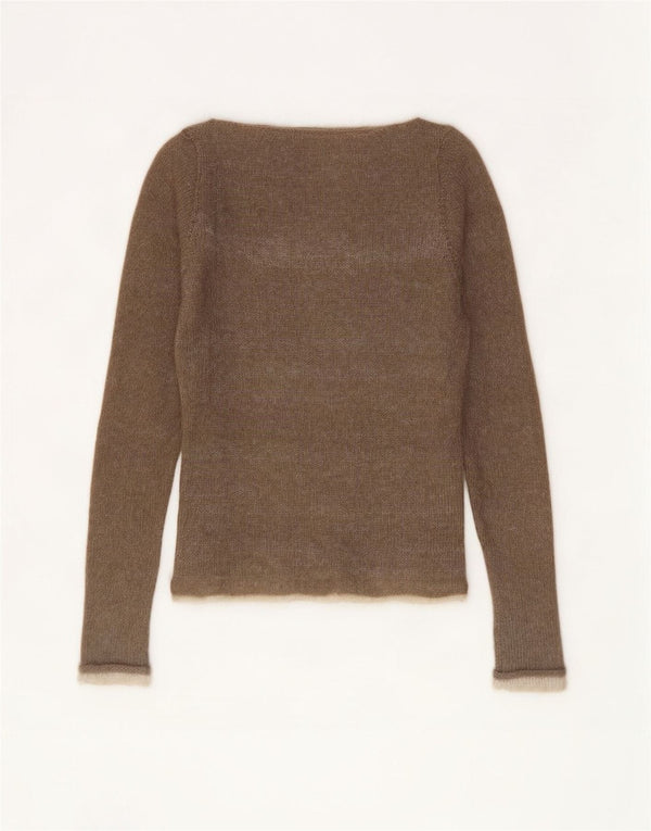 Vintage mujer barco cuello jumper suéter Reino Unido 8 pequeño marrón
