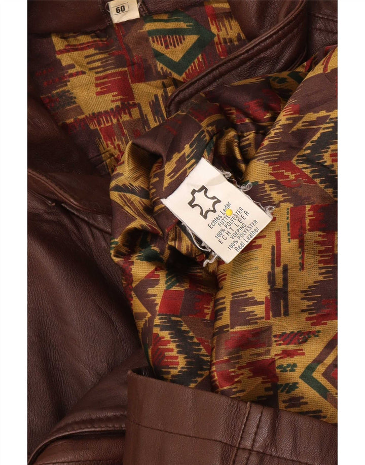 Vintage Herre Classic Fit Læderjakke EU 60 5XL Brun