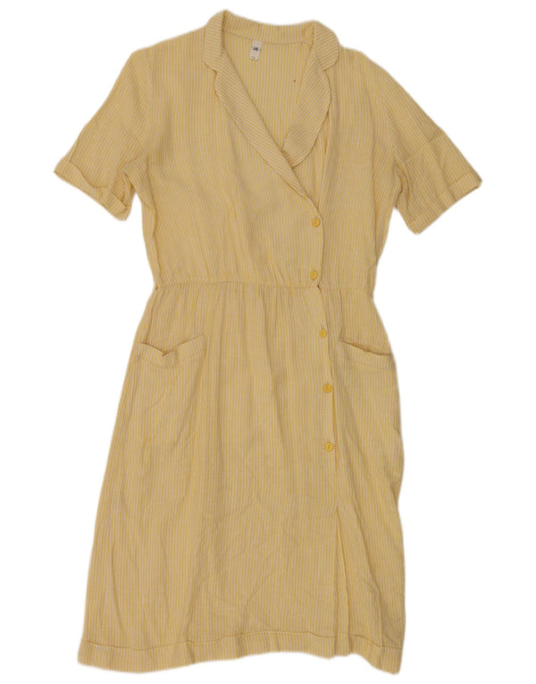 Vintage Damen Kurzarm-Hemdkleid IT 46 Große gelbe Nadelstreifen