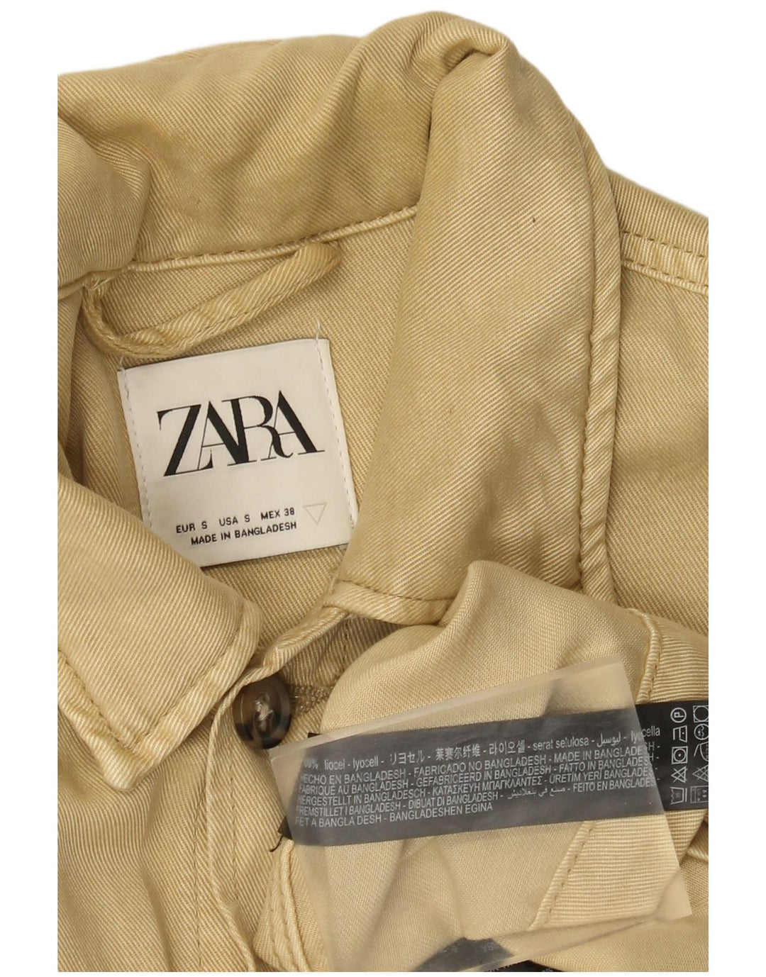Zara Mens Utility Jacket UK 36 Small Beige Lyocell