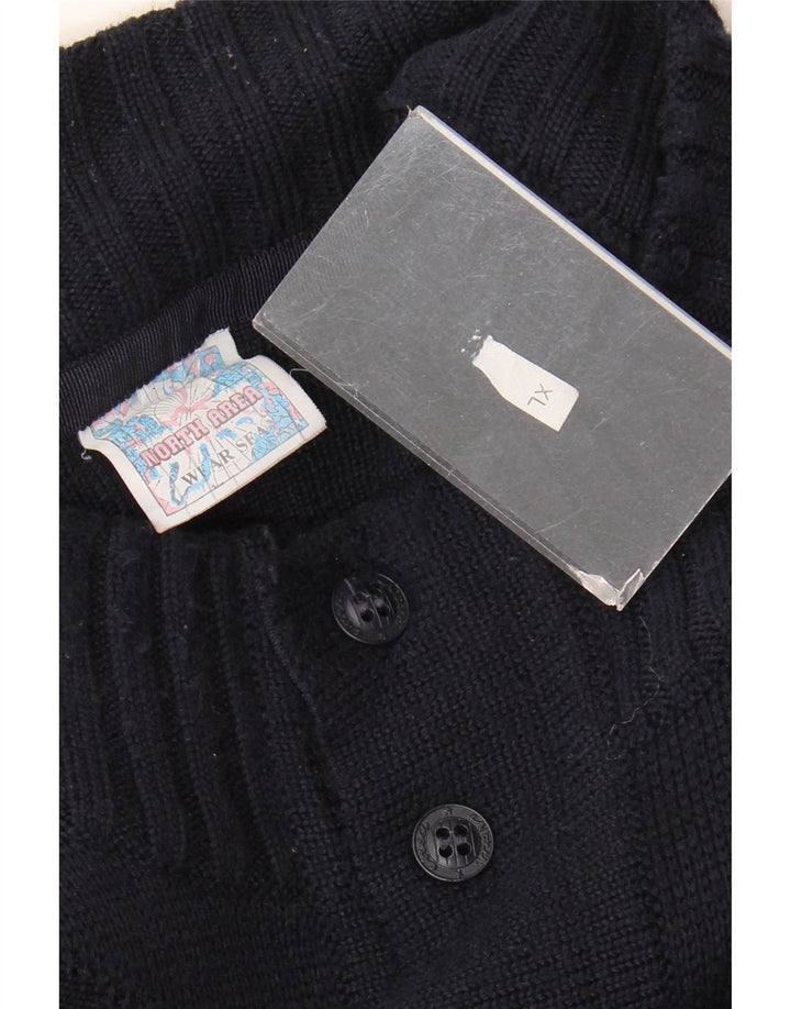 Vintage Mens Cardigan Sweater XL Navy Blue Virgin Wool