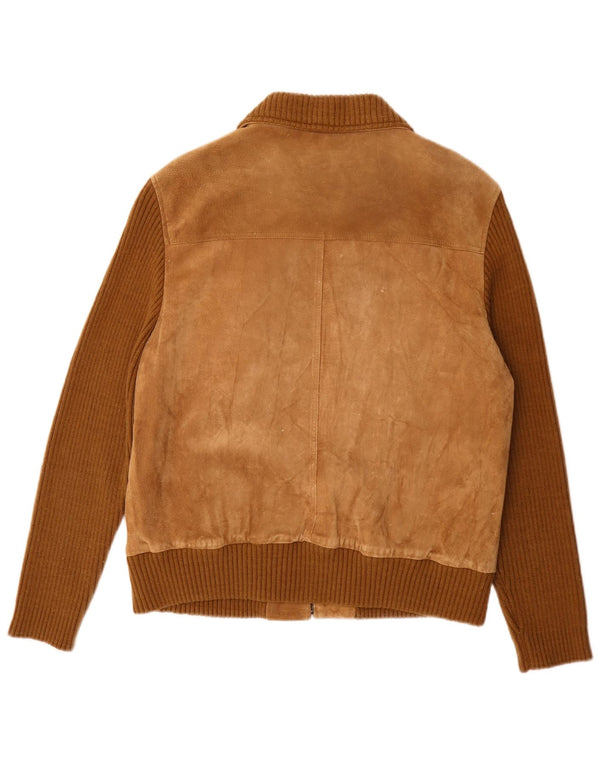 Jaqueta bomber feminina vintage de camurça IT 50 XL bege couro colorblock