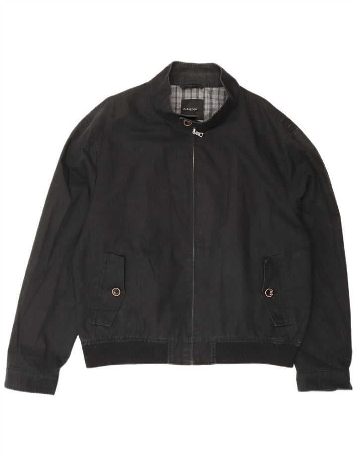 Marks & Spencer Mens Autograph Bomber Jacket UK 42 XL Black Cotton
