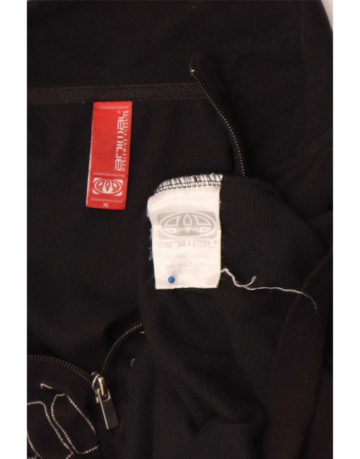 Animal Mens Graphic Zip Neck Fleece Jumper XL Black Polyester