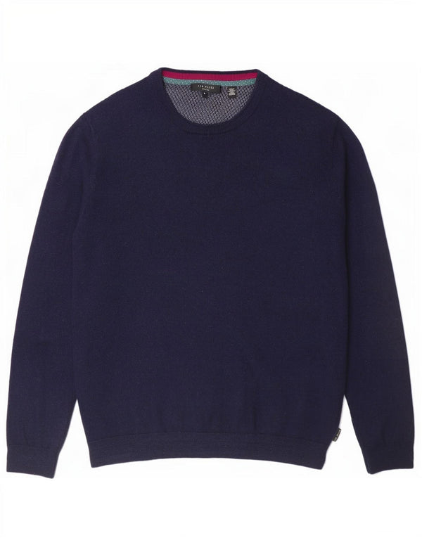 Ted Baker Herre Crew Neck Jumper Sweater Størrelse 4 Large Navy Blue Wool