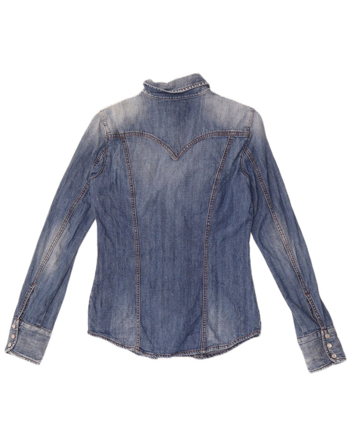 Gas Womens Denim Shirt UK 12 Medium Blue Cotton