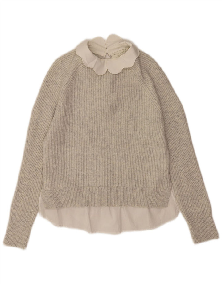 Ted Baker Womens Oversized Crew Neck Jumper Sweater US 0 2XS Grey Wool