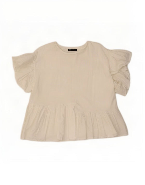 Zara Womens Blouse Top UK 14 Medium White Cotton