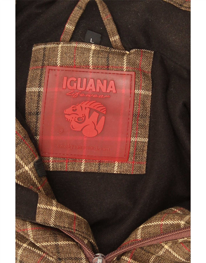 Iguana Mens Hooded Windbreaker Jacket UK 40 Large Brown Check Polyester