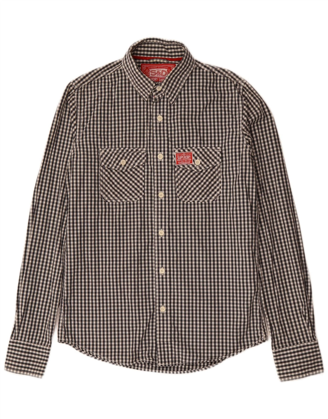 Superdry Herren-Hemd aus mittelschwarzer Gingham-Baumwolle