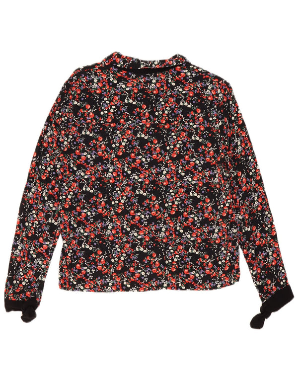 Zara Womens Long Sleeve Blouse Top UK 14 Medium Black Floral Viscose