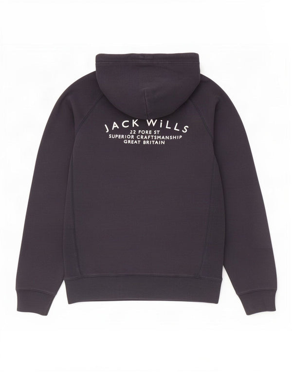 Jack Wills Mens Graphic Zip Hoodie Sweater Medium Navy Blue Cotton