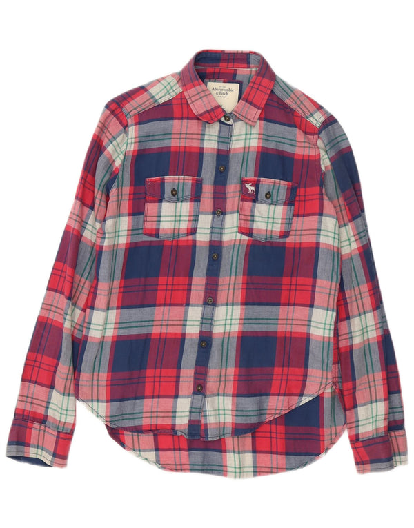 Abercrombie & Fitch oversized flannelskjorte til kvinder, UK 6 XS rød ternet bomuld
