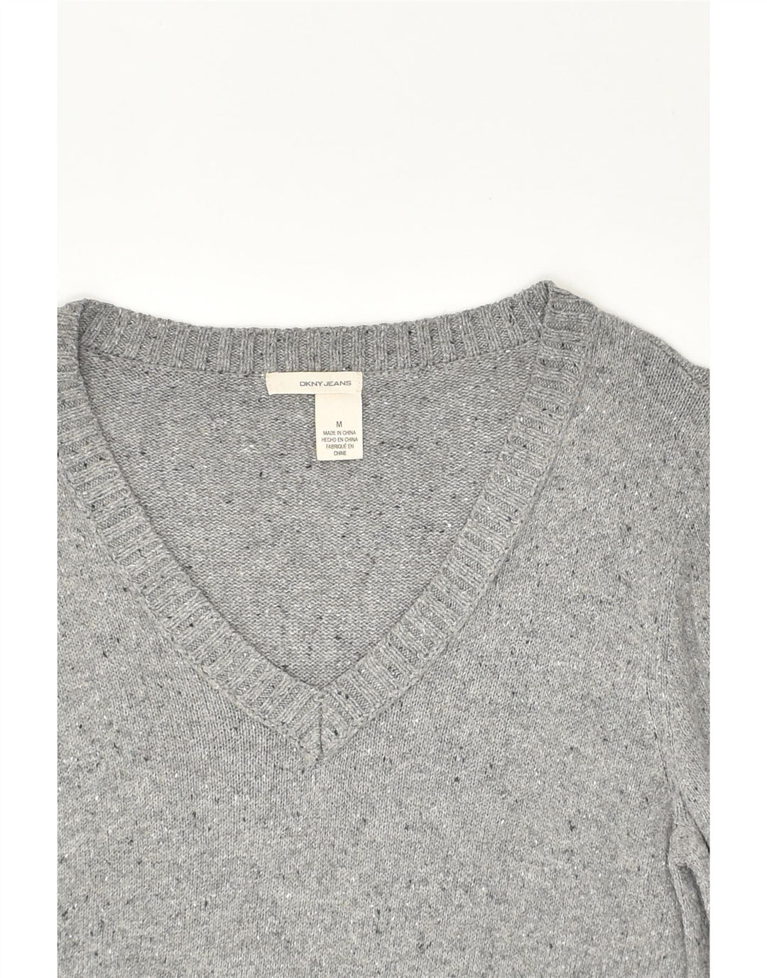 DKNY Womens V-Neck Jumper Sweater UK 14 Medium Grey Flecked | Vintage Dkny | Thrift | Second-Hand Dkny | Used Clothing | Messina Hembry 