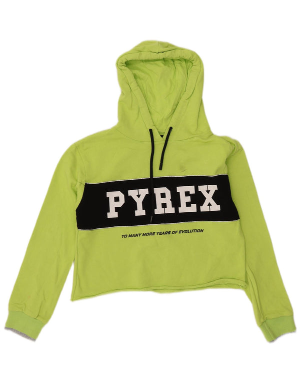 Pulover Pyrex pentru femei Crop Graphic Hoodie UK 14 Medium Green Colorblock