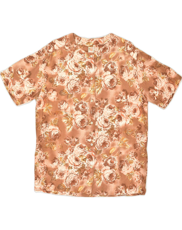 Bluză cămașă cu mânecă scurtă pentru femei VINTAGE UK 12 Maro mediu Viscoză florală