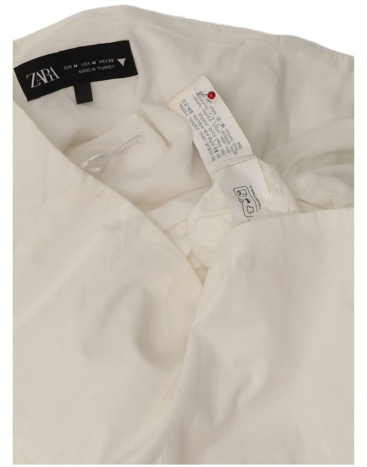 Zara Dame Mini Flæse Nederdel Medium W30 Hvid Bomuld