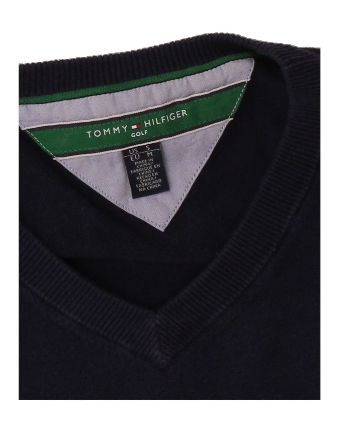 TOMMY HILFIGER Mens V-Neck Jumper Sweater Medium Navy Blue Cotton Vintage Tommy Hilfiger and Second-Hand Tommy Hilfiger from Messina Hembry 
