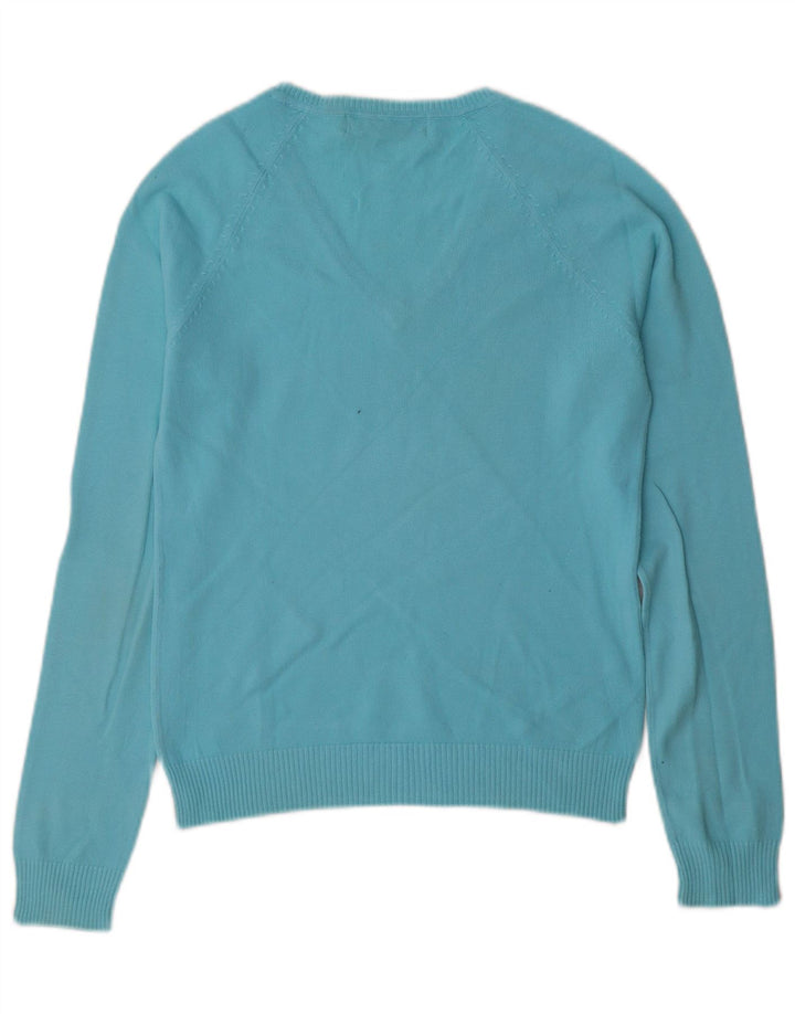 Zara Womens V-Neck Jumper Sweater UK 12 Medium Blue Cotton