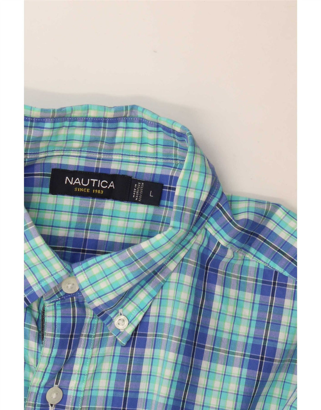 Nautica Mens Shirt Large Blue Check Cotton