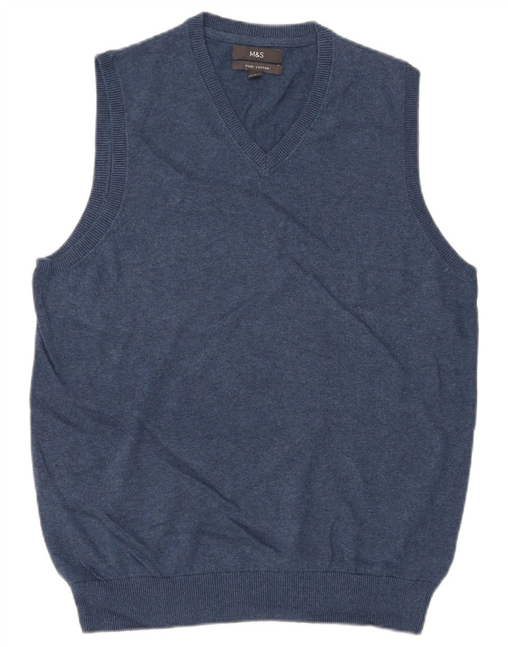 MARKS & SPENCER Mens Vest Tank Top Medium Navy Blue Cotton