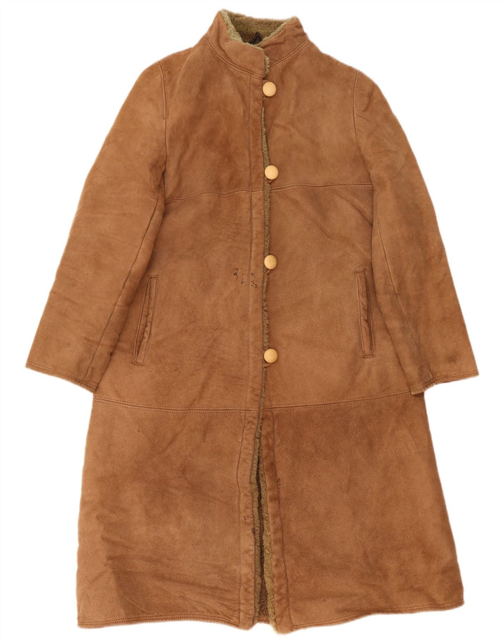 Palton vintage pentru femei din shearling IT 44 din piele maro medie