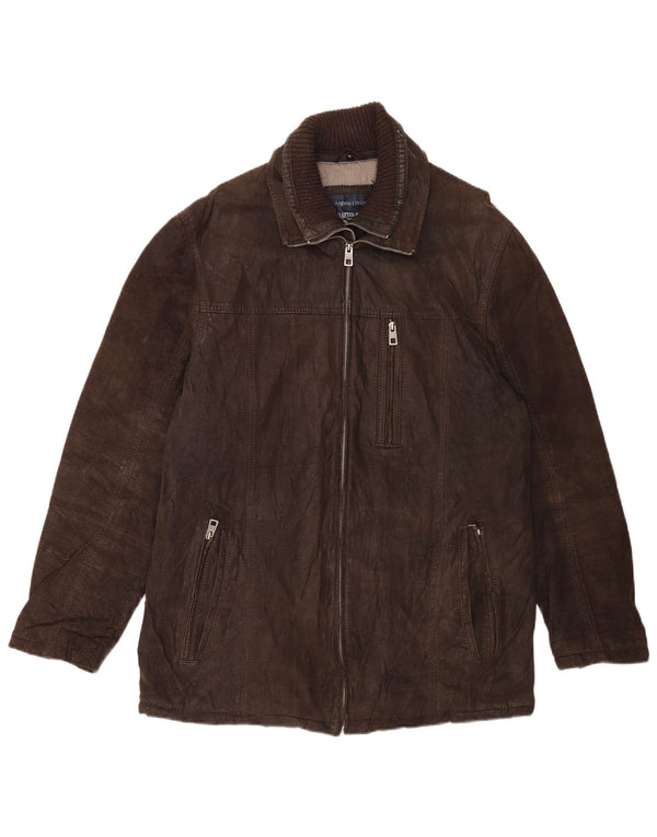 Angelo Litrico Abrigo cortavientos de cuero para hombre UK 42 XL Negro Clásico