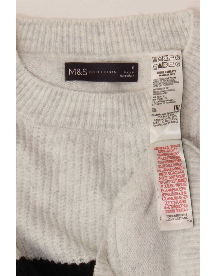 Marks & Spencer Womens Crew Neck Jumper Sweater UK 10 Small Grey Striped