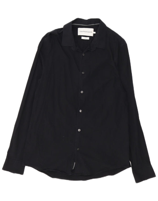 Calvin Klein Jeans Mens Slim Fit Shirt Large Black Cotton