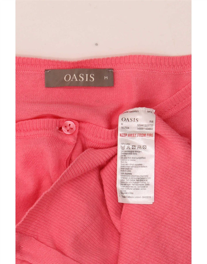Oasis Womens Crop Cardigan Sweater UK 12 Medium Pink Cotton